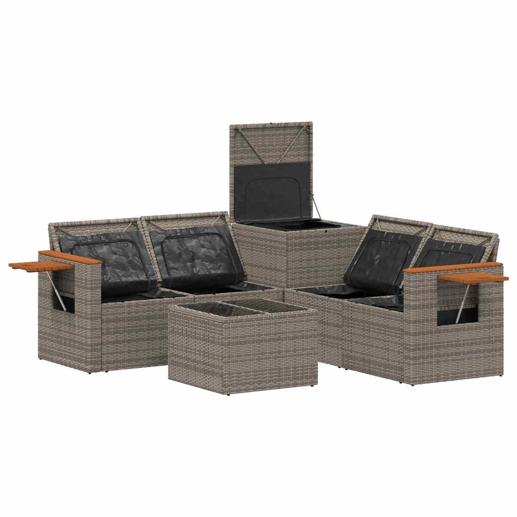 Sofa Set 6 Pieces Gray and Navy Blue Poly Rattan and Steel