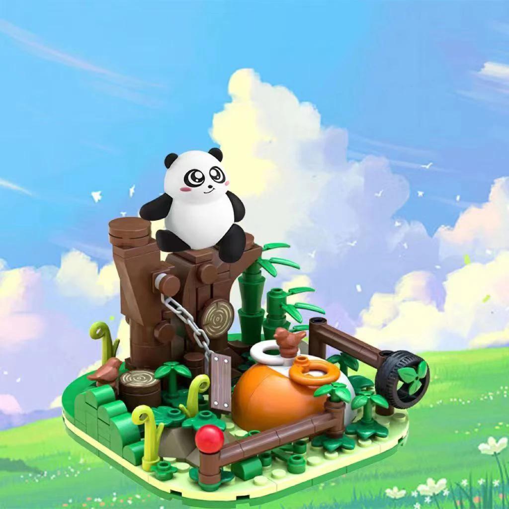Cute Panda Building Blocks Zoo Landscape Assembly Model Bricks Creative Desktop Decoration Children's Christmas DIY Toys Gifts