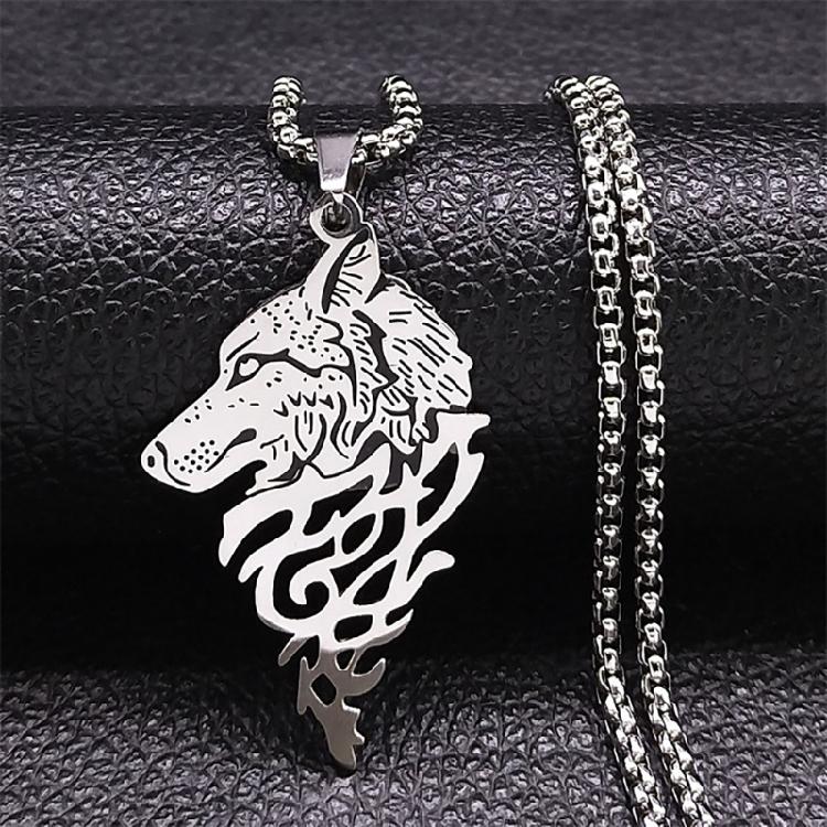 Edelstahl Halskette Wolfskopf Halskette mit Tieranhänger Nordische Mythologie Schmuck Einzigartiges Geschenk für Freund