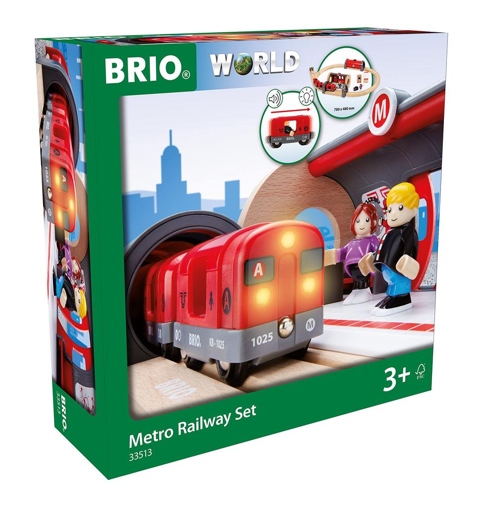 BRIO WORLD Metro Railway Set [20 Pieces] Ages 3 and Up (Train Toy, Wooden, Rails) 33513