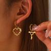 Stainless Steel Asymmetric Hoop Earrings Light Luxury Romantic Heart Spliced Wings Key Earrings for Women Jewelry Party Matching