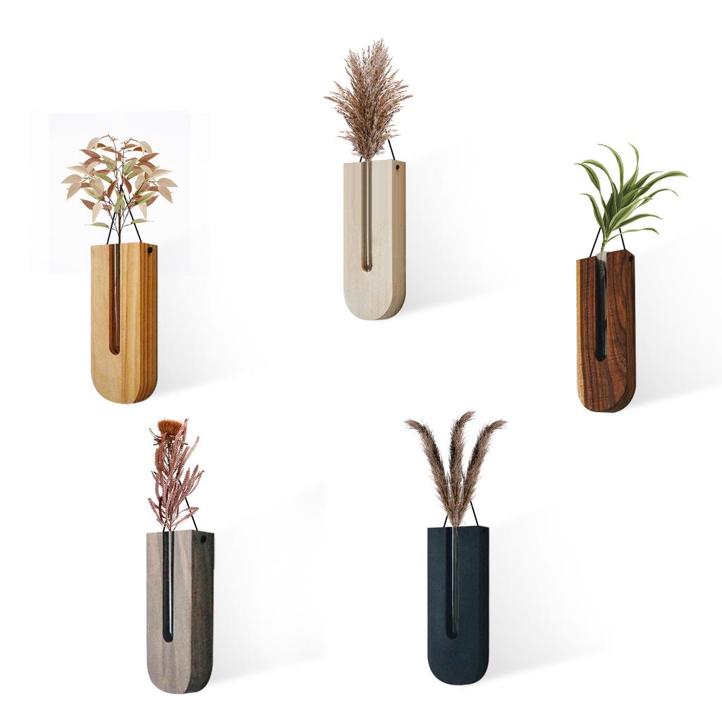 Wooden Wall Vase Modern Farmhouse Wall Decor Planter for Entryway Hallway Bedroom Dark Brown