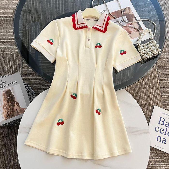 Girls Summer Short Sleeve Polo Dress Princess Casual Fashionable Kids Clothing 120