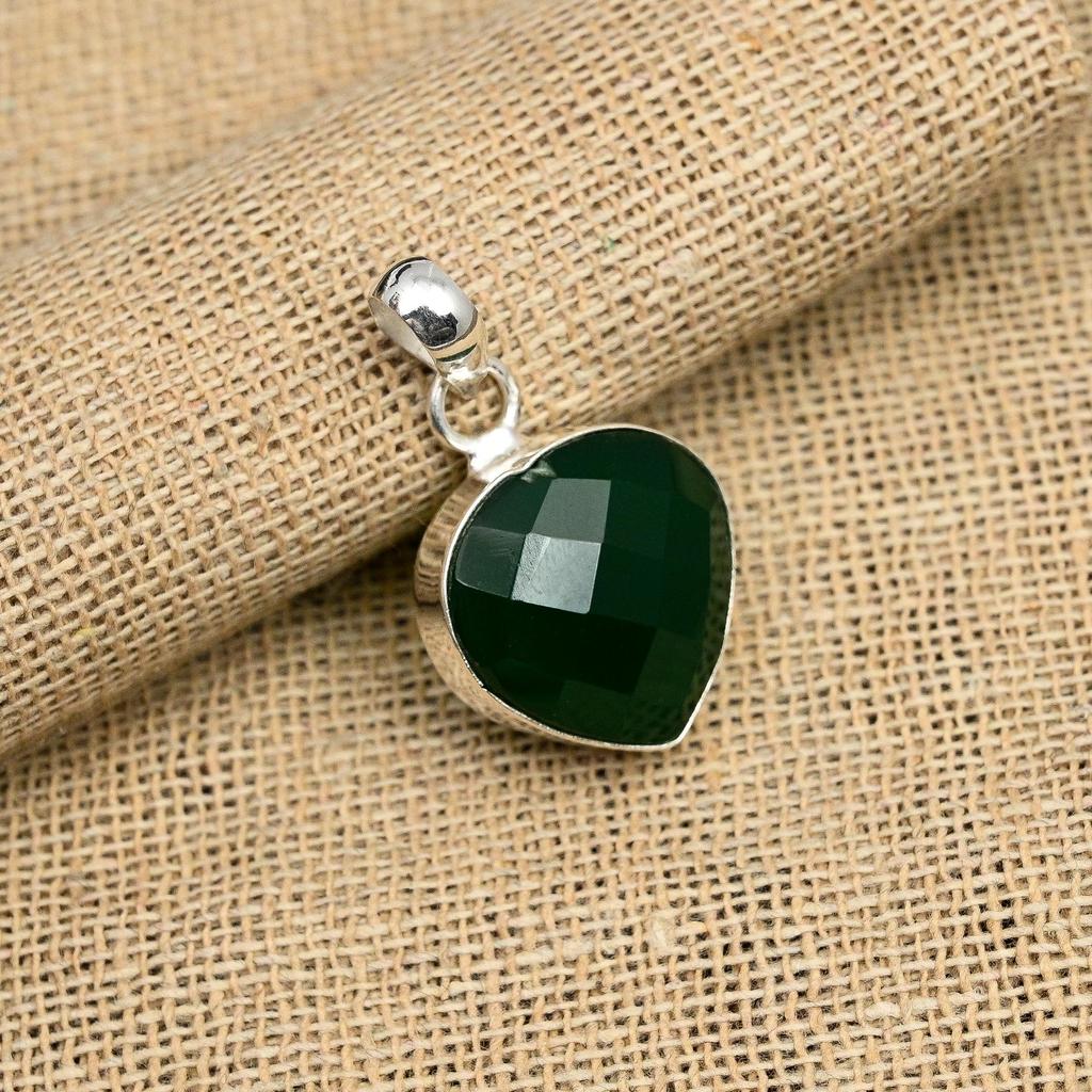 Zielony Onyks Kamień Szlachetny Ręcznie Robiony 925 Srebro Próby Biżuteria Wisiorek Dla Kobiet