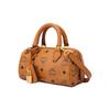 MCM Ella Monogrammed Gold Lock Pendant Canvas And Leather Boston Bag Mini Women handbags Brown Cognac MWBESEA01CO001