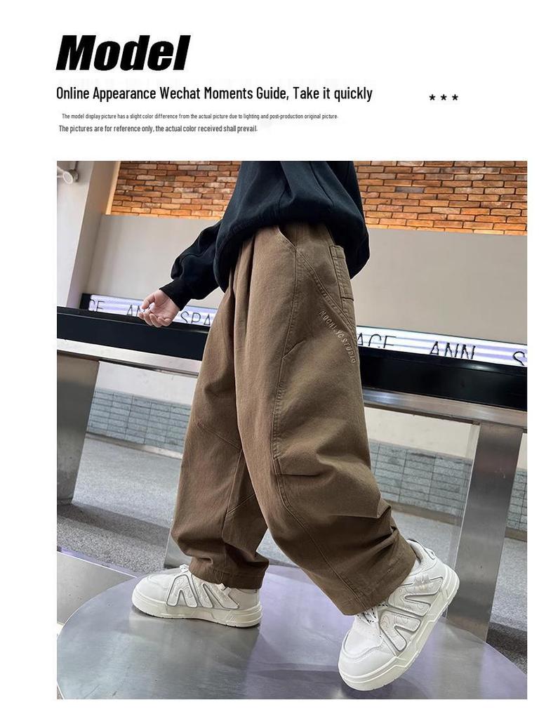 Boys' Fleece-Lined Wide-Leg Overalls for Teens - Trendy Casual Autumn Wear