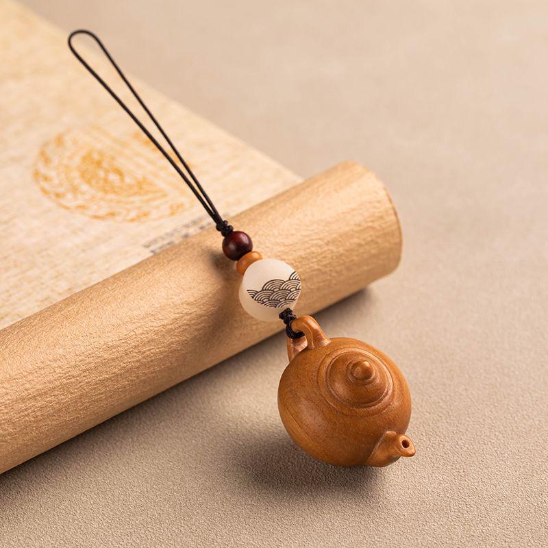 Rosewood Handle Pot Car Key Pendant Teapot Keychain for Men