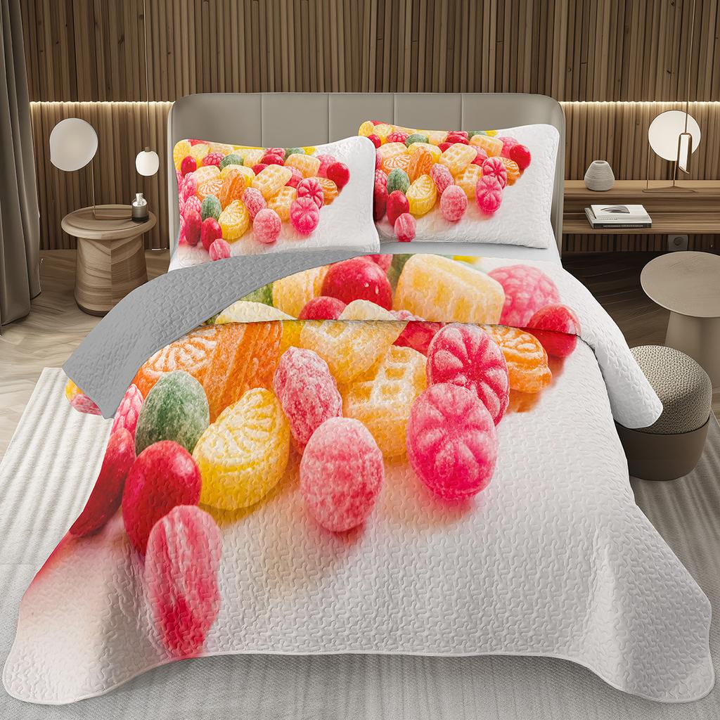 Søtt godteri dynesett for jenter gutter tenåringer, Lollipop-tema sengeteppe sett King dessert quiltet overkast tegneseriestil sengetøy