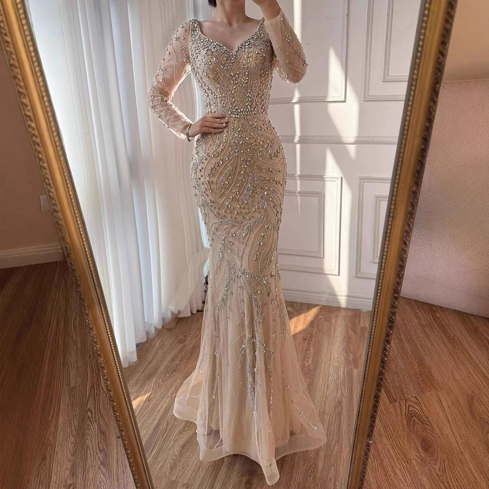 Pink high-end light luxury niche beads celebrity elegant temperament annual meeting host evening dress LA11191