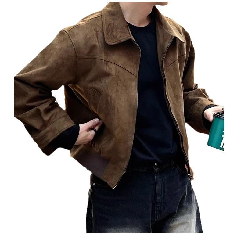 Men's Vintage Suede Velvet Bomber Jacket - Retro Cropped Casual Outerwear