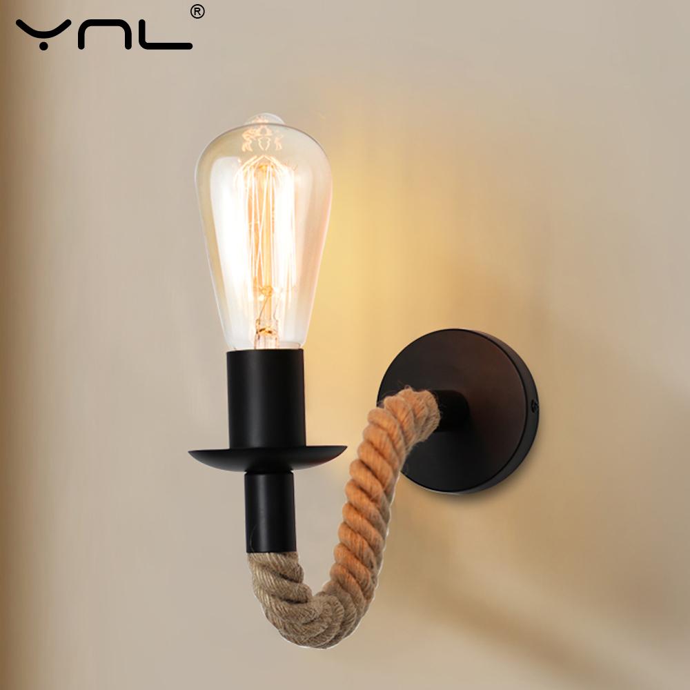 Vintage Wall Lamp E27 Hemp Rope Retro Sconce Wall Light Fixture Nordic Modern Bedroom Beside Living Room For Home Decor