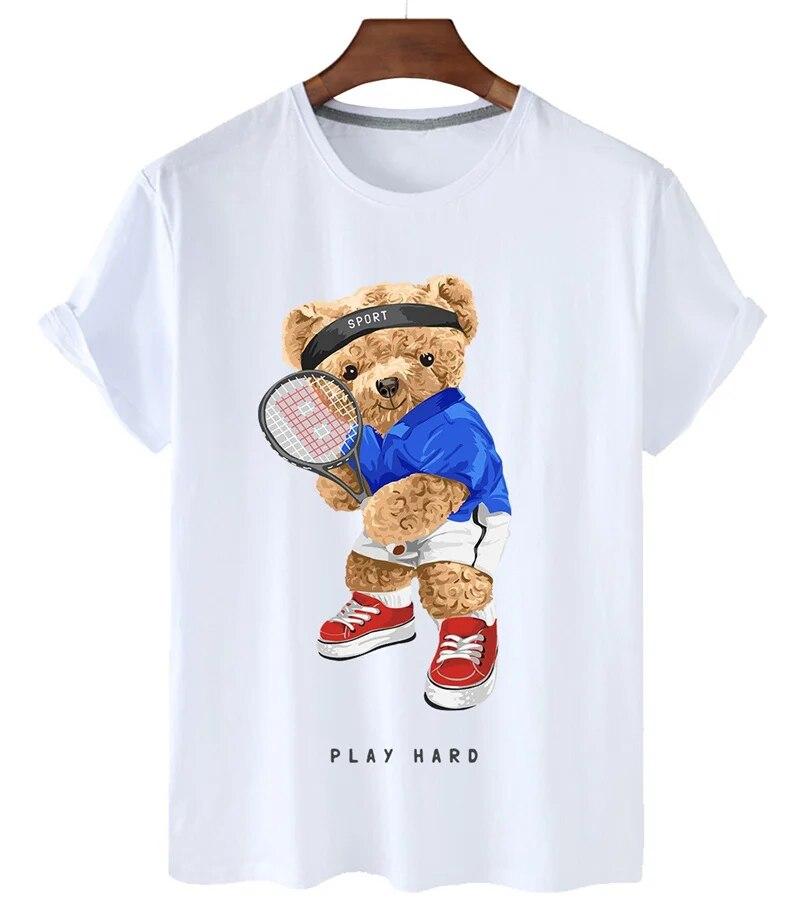 T-shirt Divertente con Stampa Orso Donna Moda Cartone Animato Harajuku Casual T-shirt Femminile Estiva Manica Corta Top T-shirt Unisex Maglietta Unisex