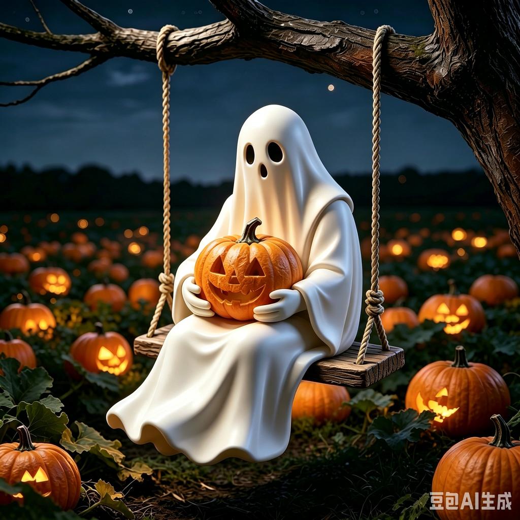 Halloween Swing Ghost Hanging Decoration Prop Haunted House Scene Arrangement Spirit Figure with Pumpkin for Indoor Outdoor Use