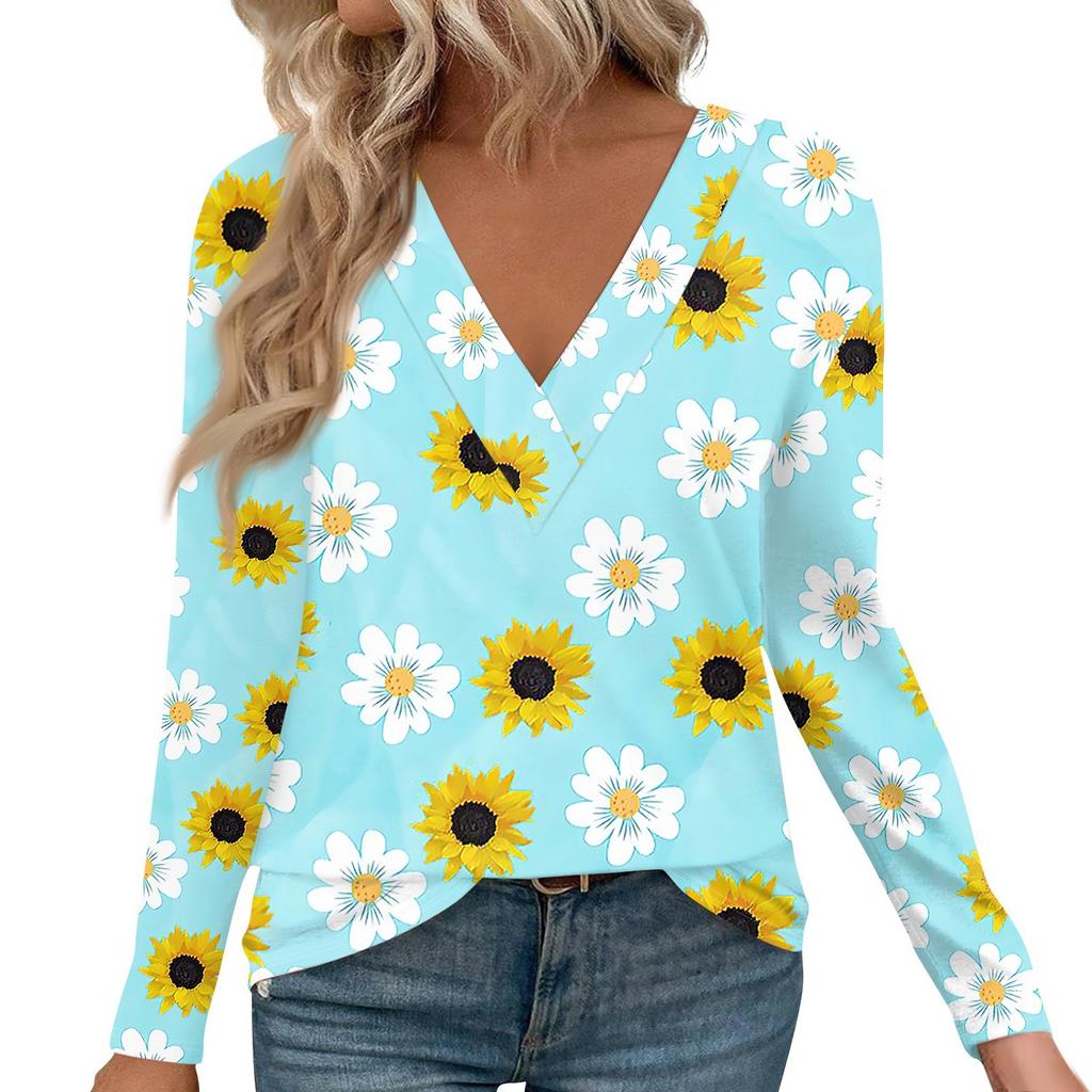 Womens V Neck Long Sleeve Shirts Dressy Casual Tops Trendy Loose Tunic Tops Blouse