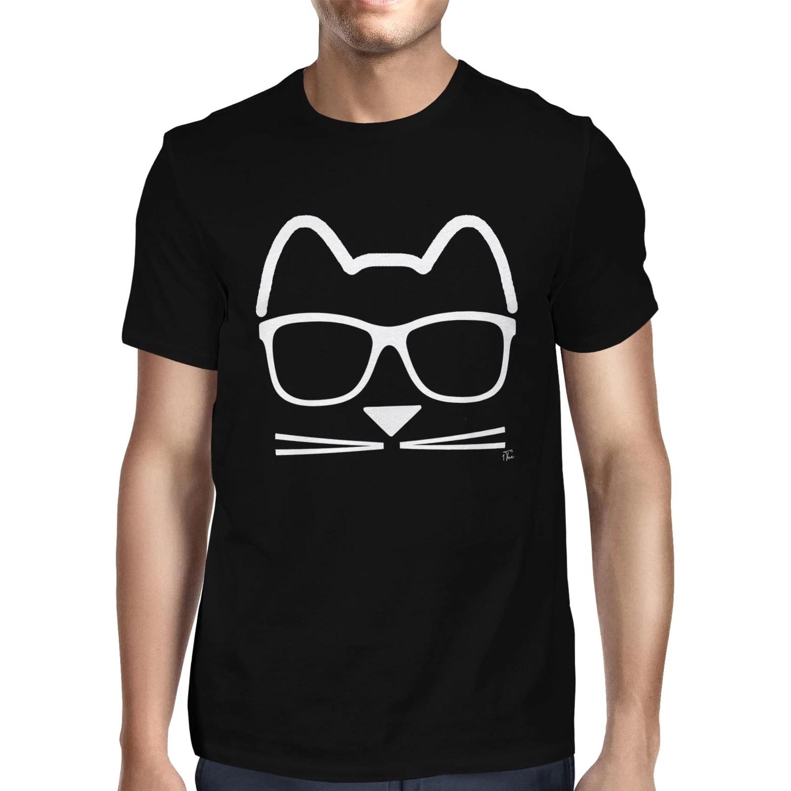 1Tee Mens Hipster Cool Cat Wearing Glasses T-Shirt XL