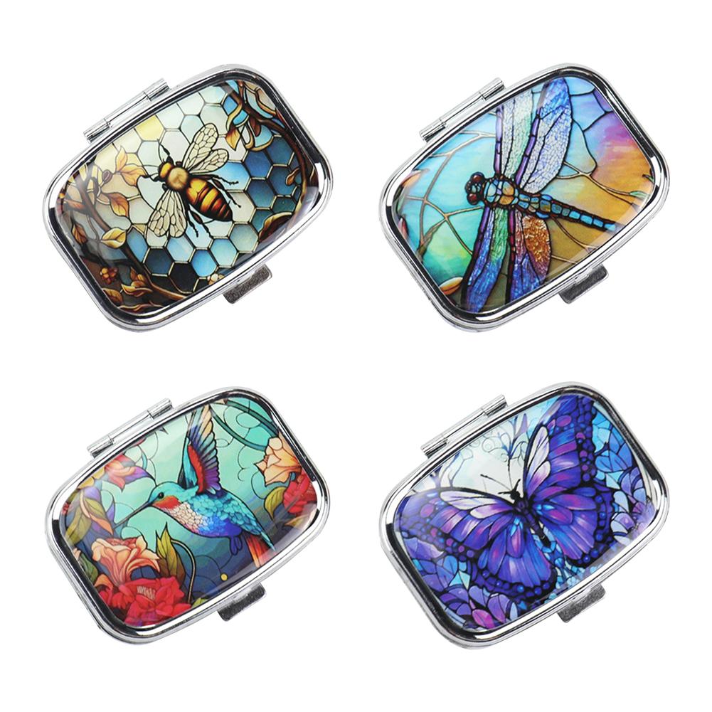 Small Pill Box & 2 Compartment Decorative Medicine Holder Metal Pill Organizer for Vitamins Fish Oil Supplements Pill Containe