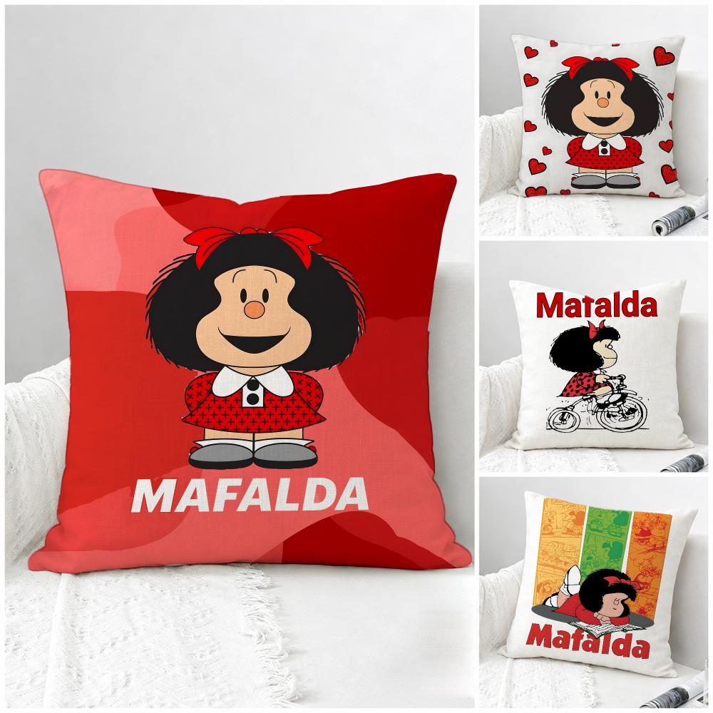 Comic Mafalda Cushion Cover Natural Linen Pillowcase Set AllinOne Decor for Sofa Bedroom Chair