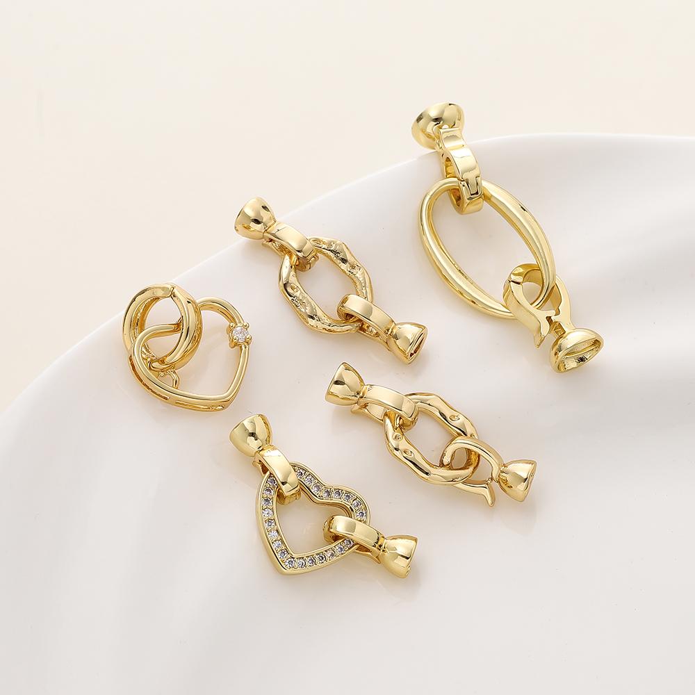 2/4pcs 14/18K Gold Color Plated Heart Bowknot Fasteners Closure Lock Connector Clasps For DIY Needlework Pearls Jewelry Making