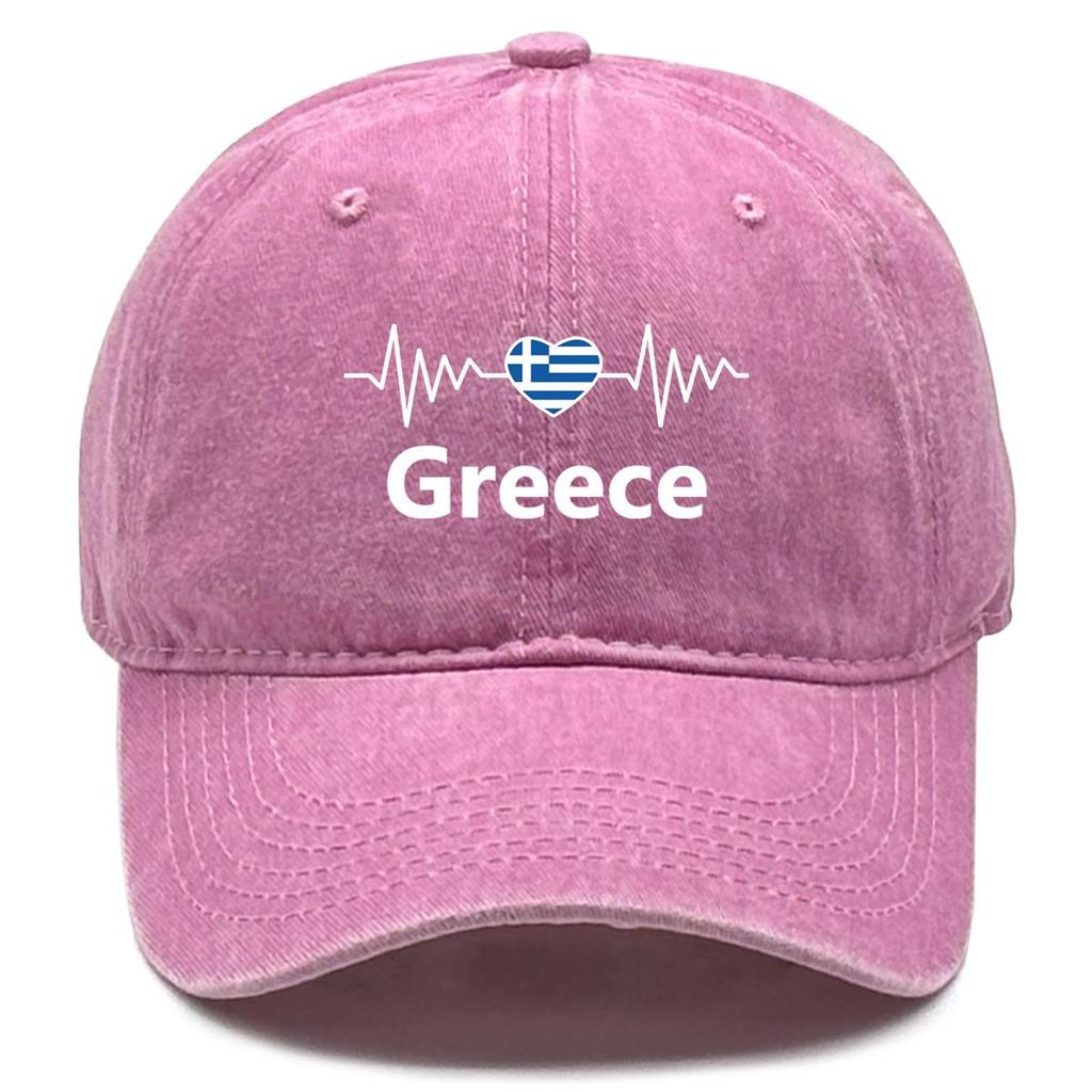 Heart Wave Greece Flag Print Snapback Sun Hat, Patriotic Mesh Hat Inelastic All-season Solid Color Fit Adjustable Baseball Cap