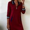 2026 Spring Fashionable Versatile Women's Dress Casual Contrasting Color Splicing Lapel Long-sleeved Loose Shirt Dress With Pockets
