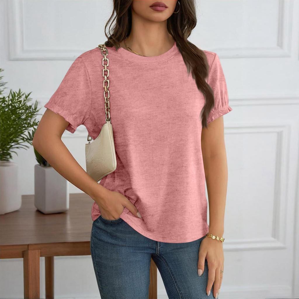 Women's Fashionable Casual Pleated Short-Sleeved T-Shirt, Summer Round Neck Loose -Shirt Top