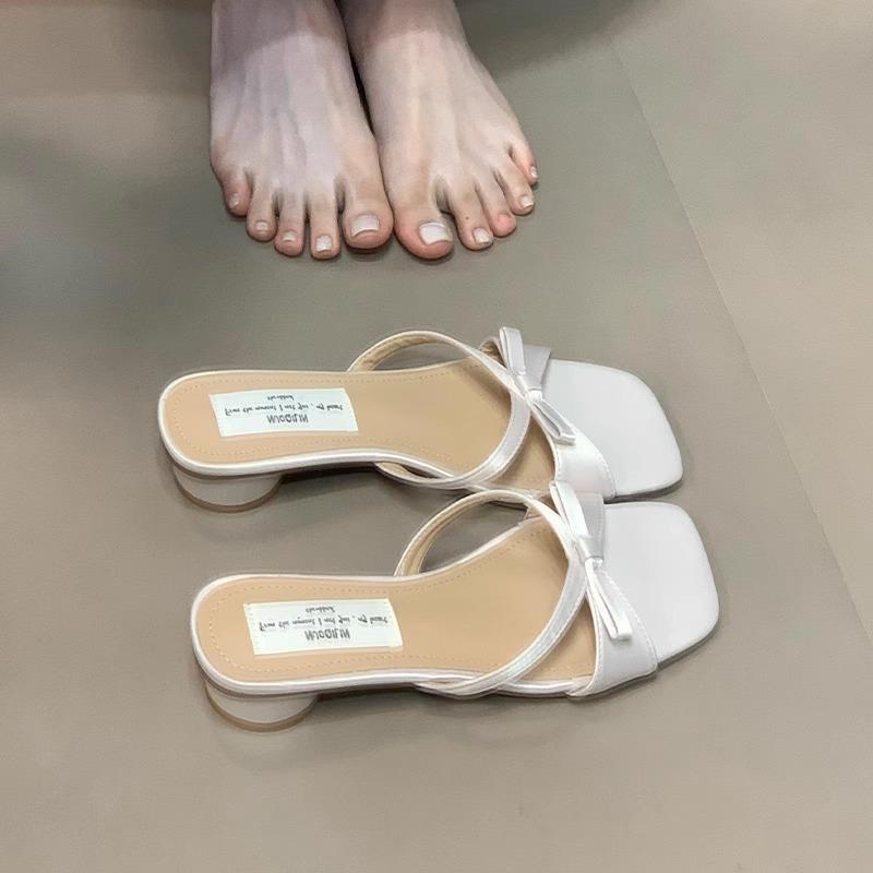 

Летние новые нежные квадратный носок тонкий ремешок фея бант темперамент модные универсальные крутые шлепанцы 40 абрикосовый