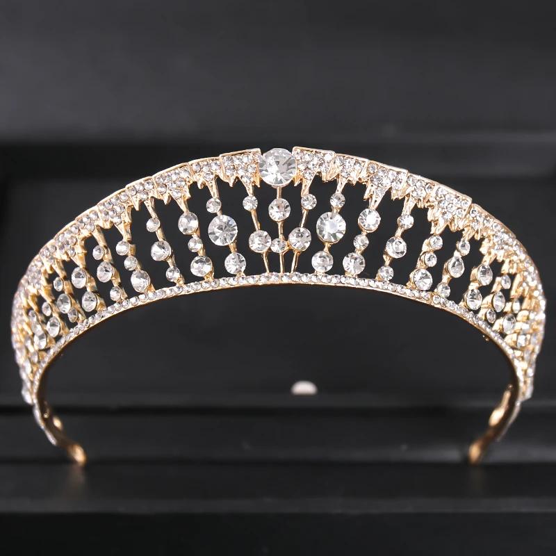 Goldfarbene Luxus-Kristall-Hochzeitstiara und Kronen Party Strass Abschlussball Braut Diadem Krone Tiara für Damen Braut Haarschmuck