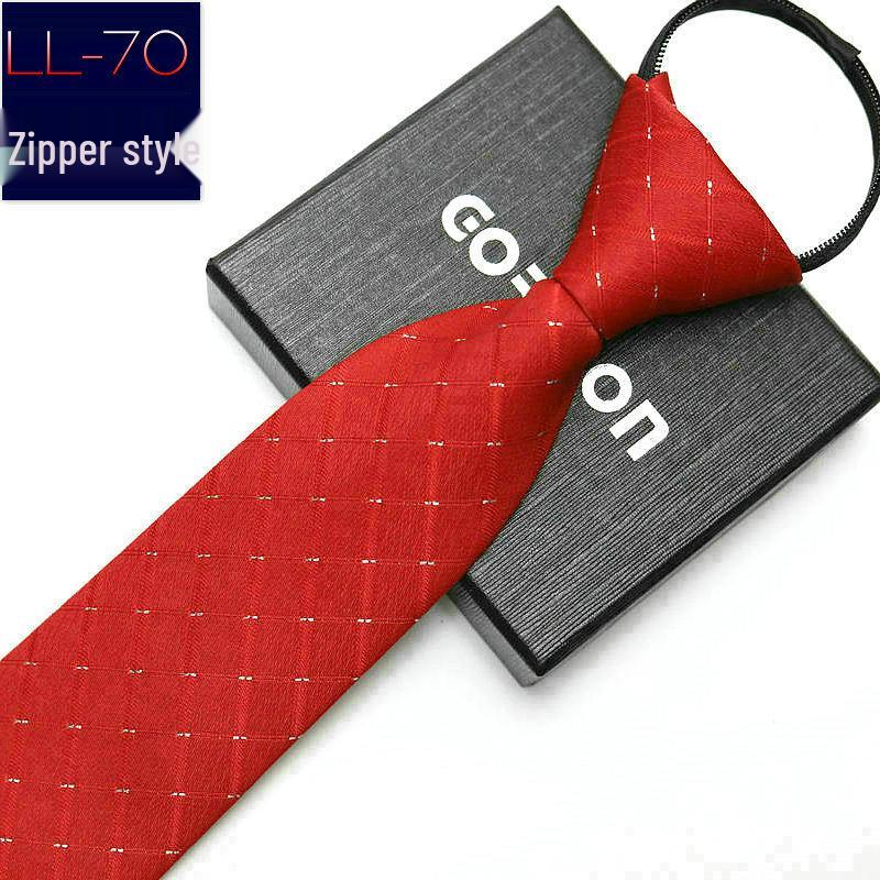 Men's No-Iron Zipper Striped Formal Tie with Logo, 8cm