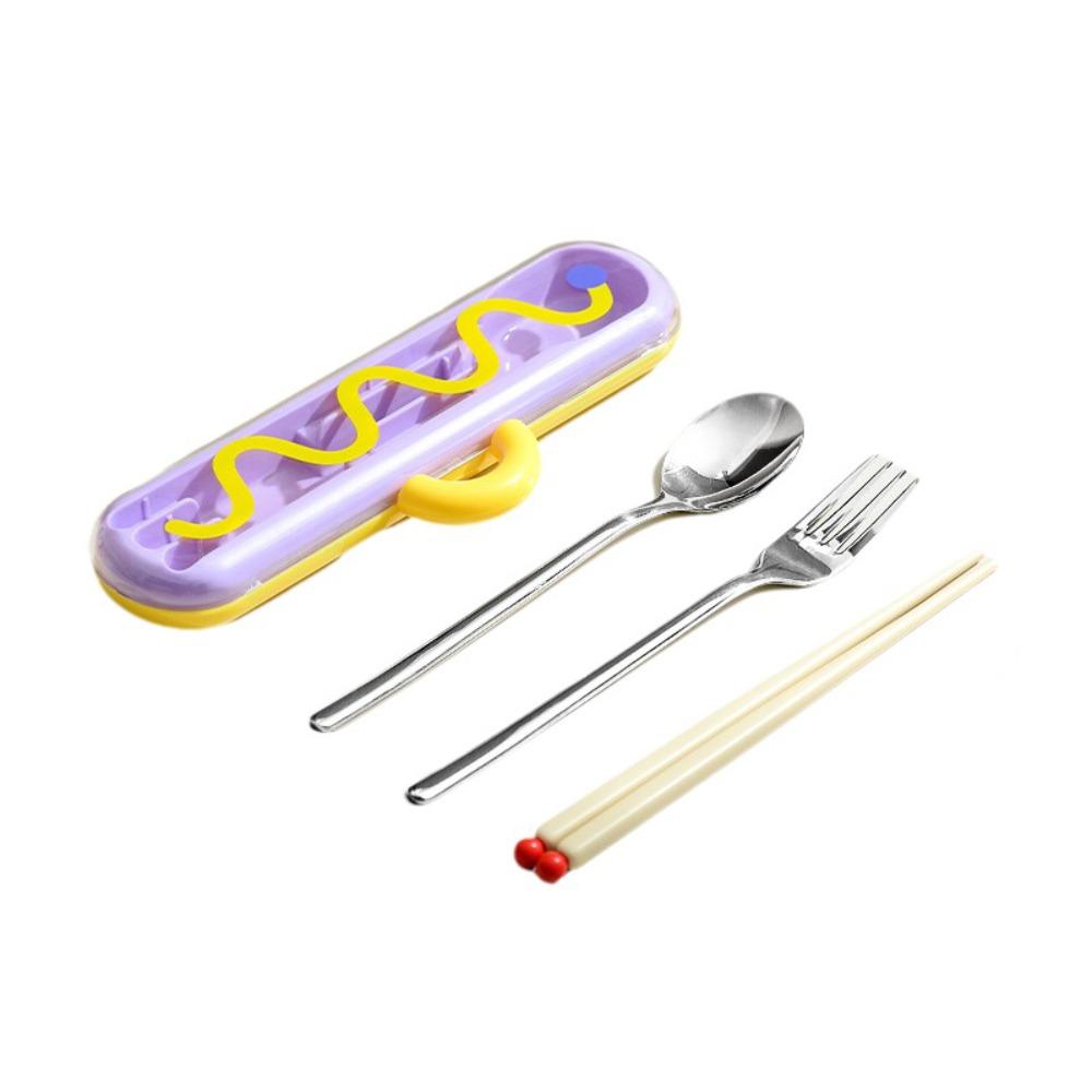 Dopamine Chopsticks Three-piece Set with Carrying Case Spoon Cutlery Set  Outdoor Dining