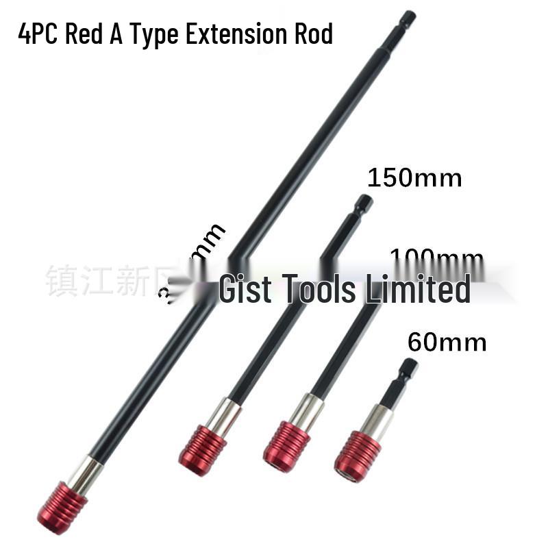 Red Quick-Change Hex Shank Extension Rod - 1/4” Bit Sizes: 50mm, 100mm, 150mm, 300mm.