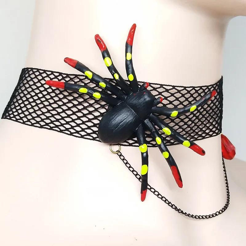 Halloween Scary Spider Blood Sucking Retro Clavicle Female Neckband Lace Necklace Pendant Fashion Jewelry Pendants