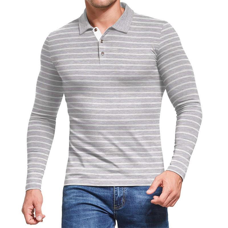 Men's high-end golf striped polo shirt t-shirt men's lapel Paul shirt long sleeve tops