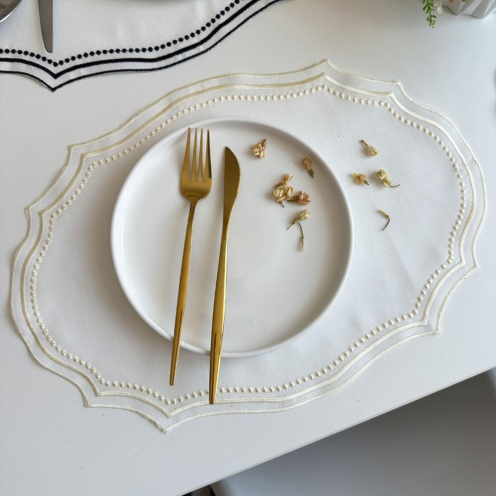 Neues Vintage-Platzset-Servietten Imitation Baumwoll-Leinen Waschbar Dekoratives Tischset Französische Spitze Bestickter Stoff Tisch-Platzset