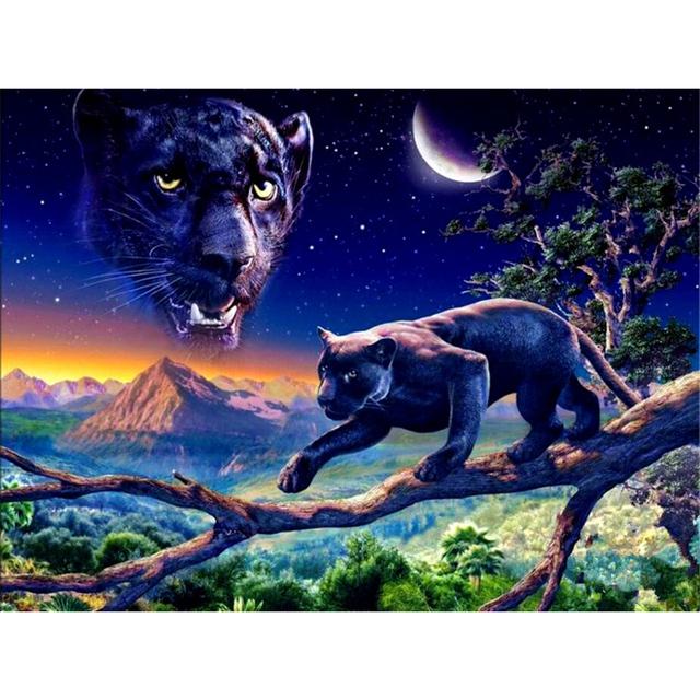 5D DIY Diamantmaleri Leopard Rhinestone Kunstbilde Full Rund Diamantbroderi Dyrebilde Mosaikkdekorasjonssett