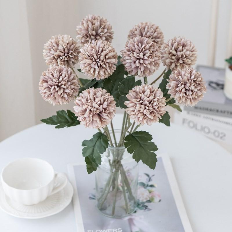 Artificial Flowers Silk Ball Chrysanthemum Bouquet For Wedding Home Decor Manual Flower Arrangement Accessories Fake Plants