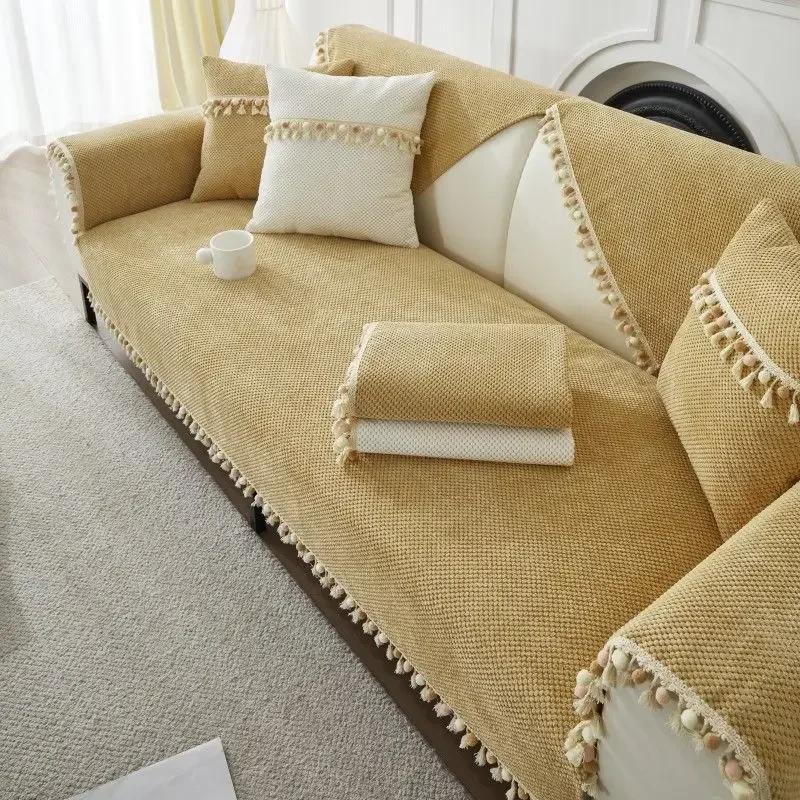 Bavlněná podložka na pohovku s opěradlem Protiskluzová Prachotěsná Jednobarevná Šetrná k pokožce Minimalistická Moderní Domácí Dekorace do obývacího pokoje kryt