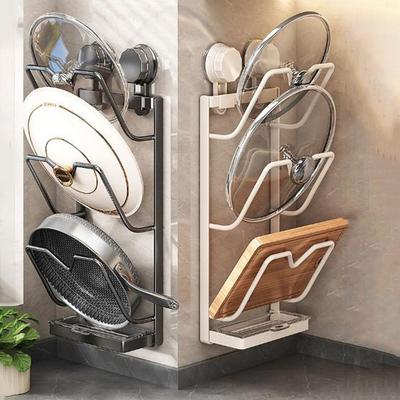 Carbon Steel Suction Cup Pot Lid Rack Wall Mounted Punch Free Cutting Board Storage Rack Space Saving Rustproof