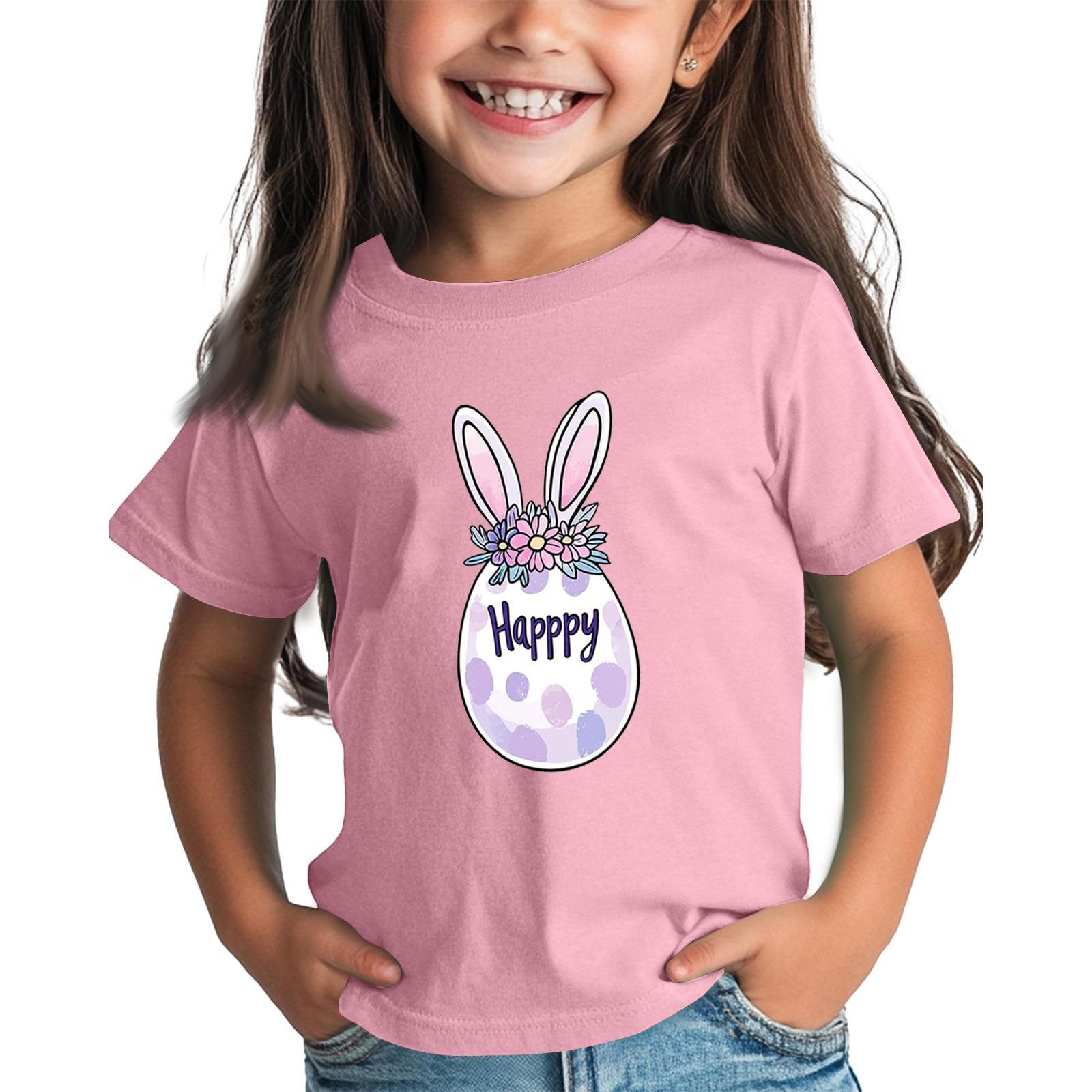 

Детские топы для мальчиков и девочек с пасхальным принтом, футболка с коротким рукавом, топы, нижняя футболка 140 розовый