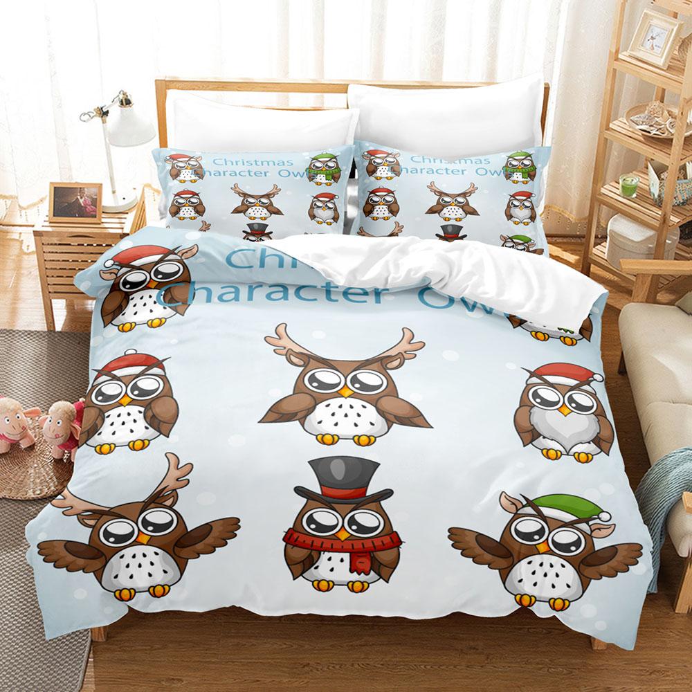 Cartoon Owl Bedding Collection Single Twin Full Queen King Size Animal Bird Bed Collection Aldult Kid Bedroom Duvetcover Collections 3D Print 039
