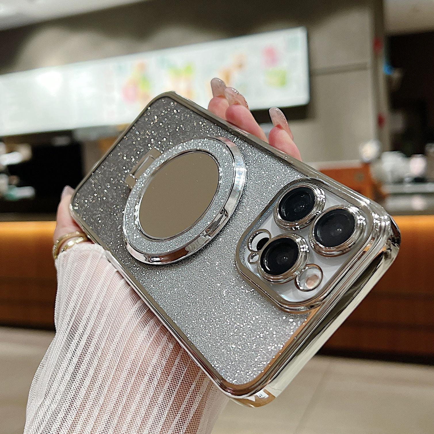 

Чехол для телефона с блестками и магнитом для iPhone 15, Apple 14promax, 13 Soft Shell Mirror Bracket, чехол с гальваническим покрытием для Apple 14promax iPhone 16 Pro Max