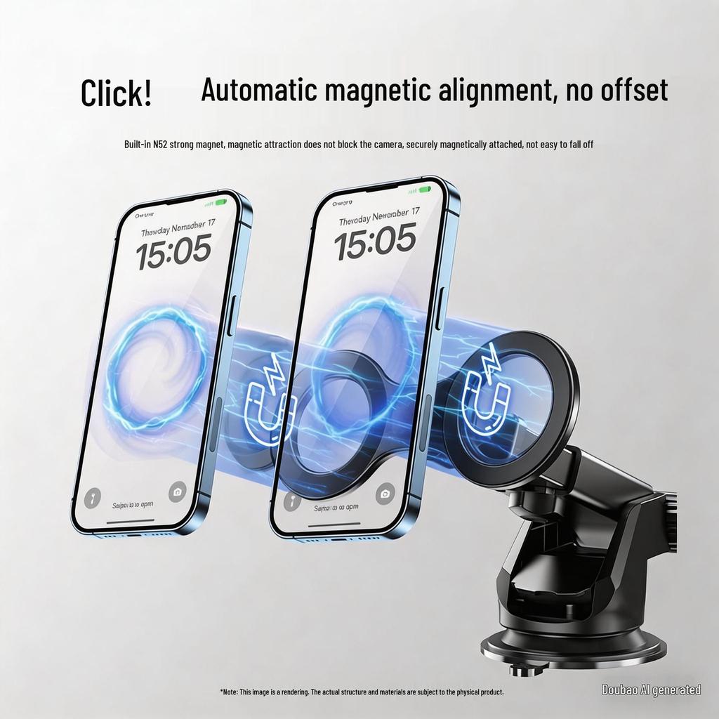 Magnetic Suction Cup Rotating Phone Holder with Silicone Grip for Car