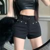 2025 Summer Rivet High Waist Slimming Casual Shorts for Women - American Style Straight Leg Outerwear