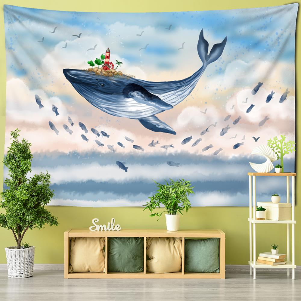 Tapiserie cu pictură în ulei de balenă, agățată pe perete, botanică, desen animat, kawaii, fantezie, boemă, pentru fundal pentru dormitor pentru copii