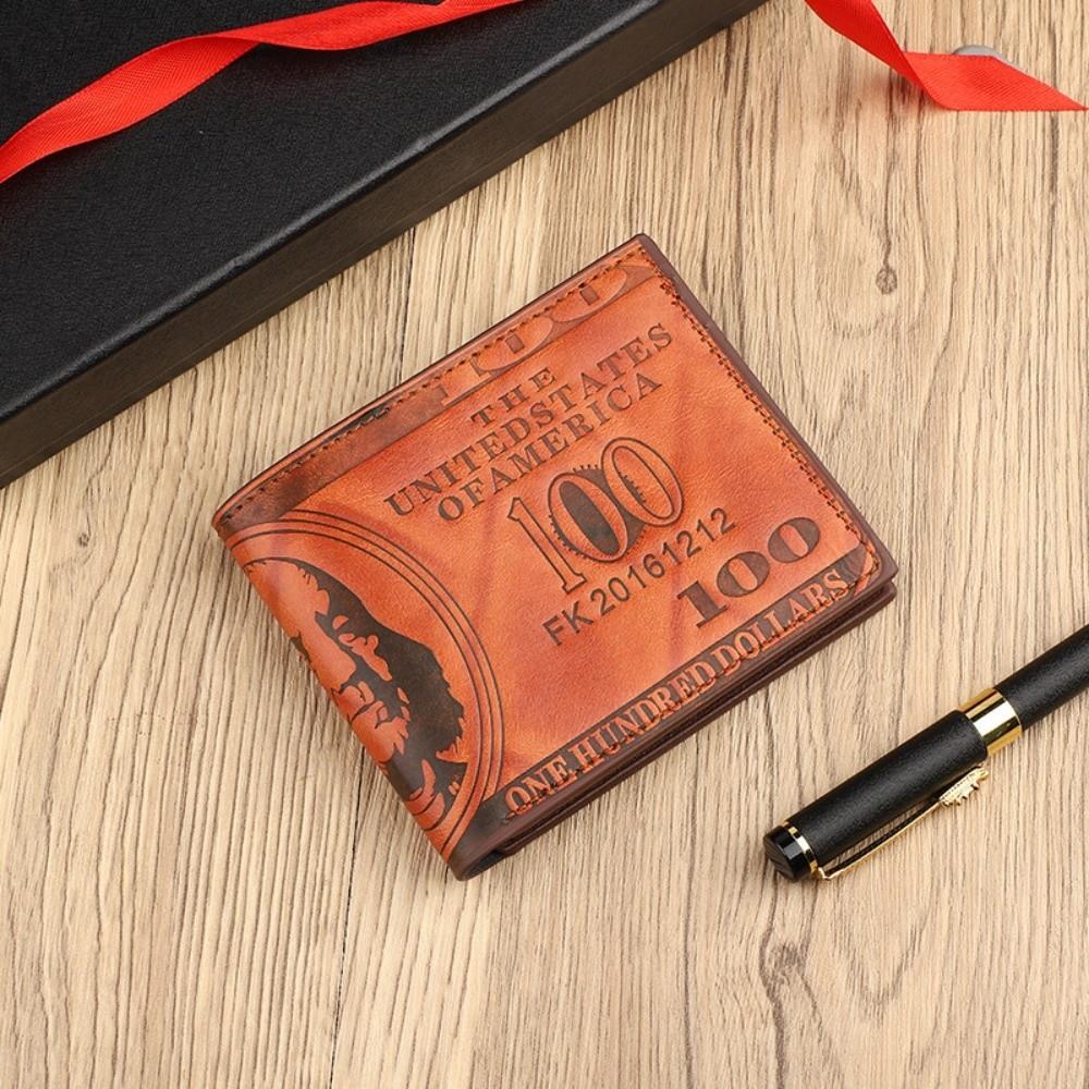 

Vintage 100 US Dollar Pattern Men s Wallets Zipper Multi-Functional Leather Wallet Money Purse Daily Use коричневый