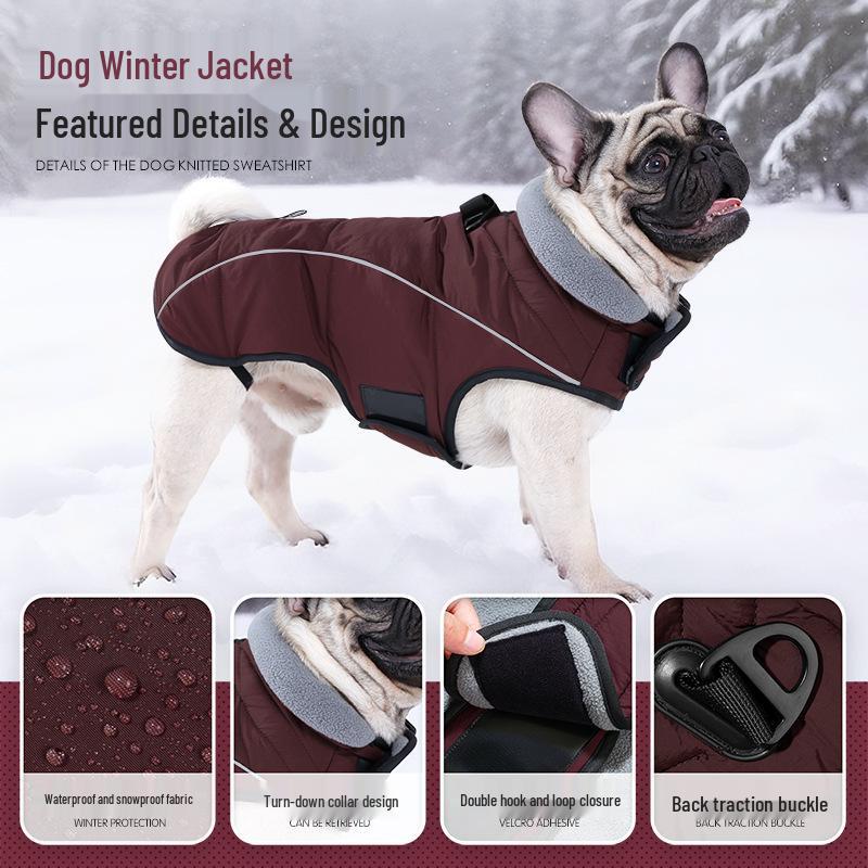 Winter Double-Layer Warm Dog Jacket: Windproof, Waterproof, Leash-Compatible, for Large Dogs