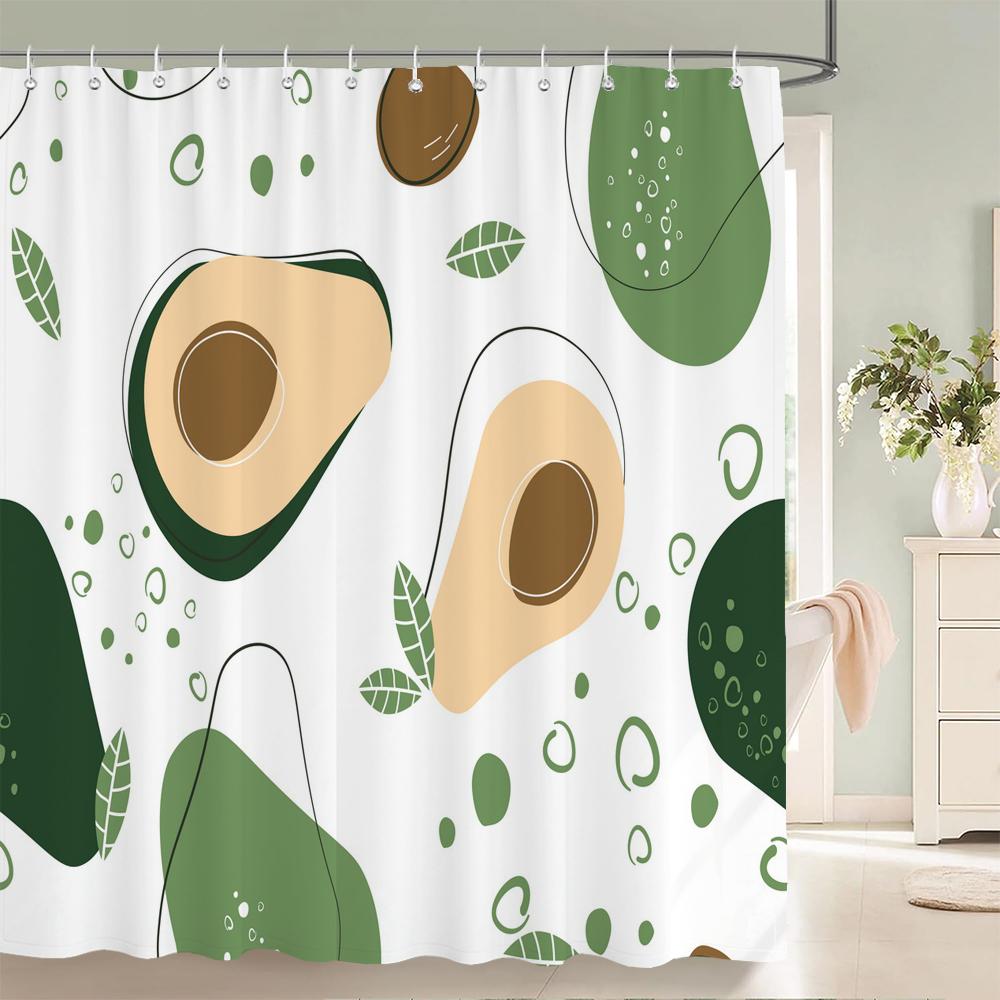 Summer Fruits Shower Curtain Cute Liner Peach Lemon Pineapple Orange Print Bath Curtain With Hooks Waterproof For Bathtub Decor