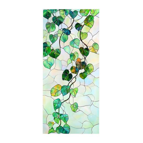 

Flower Window Privacy Film Leaf Pattern Privacy Protection Film Static Cling Removable Decorative Window Film for Home Bathroom Kitchen A