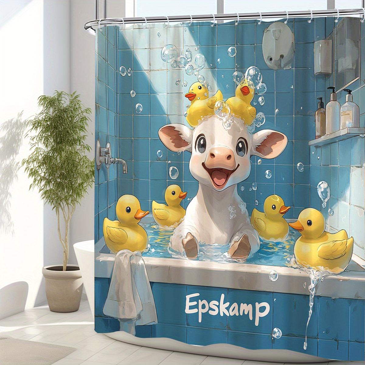 

1pcs cartoon calf shower curtain, playful duck design, machine washable, suitable for all seasons, bathroom accessories 90X180cm