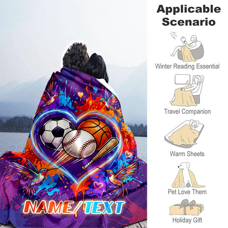 1PC Custom Name Love Sports Nature Flannel Blanket Versatile,all-season Throw Suitable for the Living Room,bedroom,camping,travel,and Gift