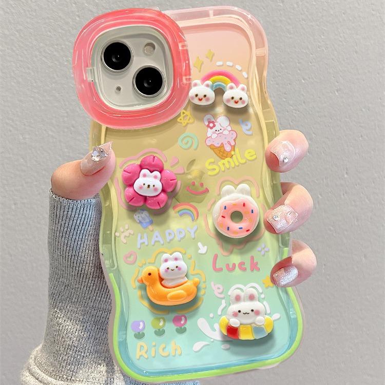 

Подходит для чехла для мобильного телефона Apple 15pm IPhone 14 Радужный кролик Кукла Цепочка 13 Волнистый край Невидимый двойной кронштейн iphone 13